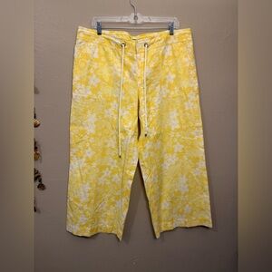 Lilly Pulitzer Palm Beach Fit Wide Leg Pants Yellow Floral Cropped Size 14
